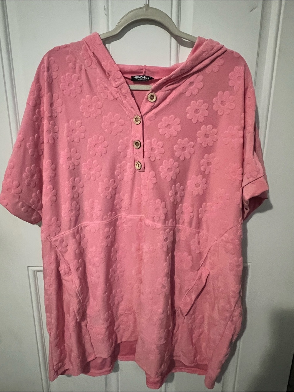 2x Heimish Pink Floral Textured Hooded Tunic with Kangaroo pocket